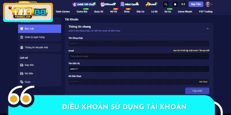 Điều khoản về việc sử dụng tài khoản cá cược tại nhà cái