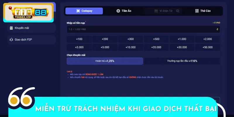 Trường hợp giao dịch thất bại từ bên thứ 3, chúng tôi sẽ miễn trừ trách nhiệm